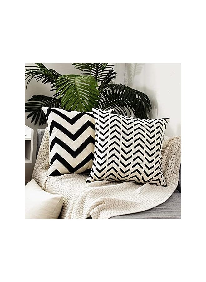 KASTWAVE Set of 4 Decorative Geometric 18 x 18 Inches Throw Pillow Cover s - Modern Pattern Linen Square Pillow Cushion Case for Sofa Couch Bed Home Outdoor Car (18" x 18", Beige/Black)  - Image 4