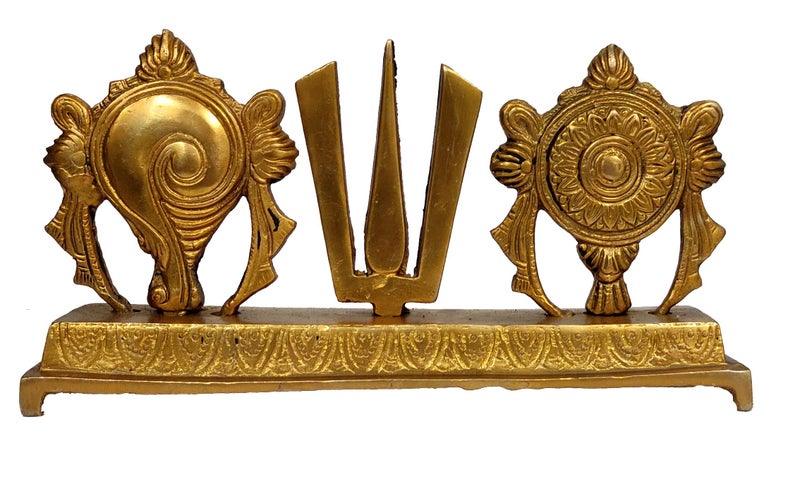 Purpledip Brass Idol Tirupathi Balaji Shankh Chakra Tilak: Padmanabha Swami Venkateswara Vishnu Decor Statue (12088) - Image 1