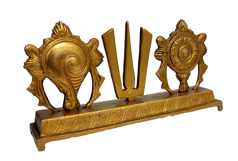 Purpledip Brass Idol Tirupathi Balaji Shankh Chakra Tilak: Padmanabha Swami Venkateswara Vishnu Decor Statue (12088) - Image 4