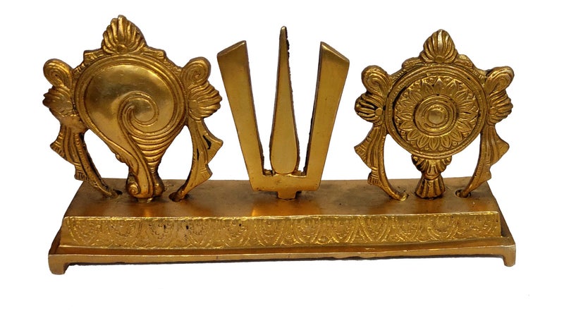 Purpledip Brass Idol Tirupathi Balaji Shankh Chakra Tilak: Padmanabha Swami Venkateswara Vishnu Decor Statue (12088) - Image 2
