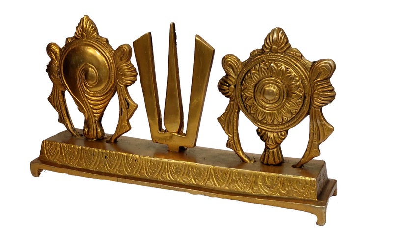 Purpledip Brass Idol Tirupathi Balaji Shankh Chakra Tilak: Padmanabha Swami Venkateswara Vishnu Decor Statue (12088) - Image 3