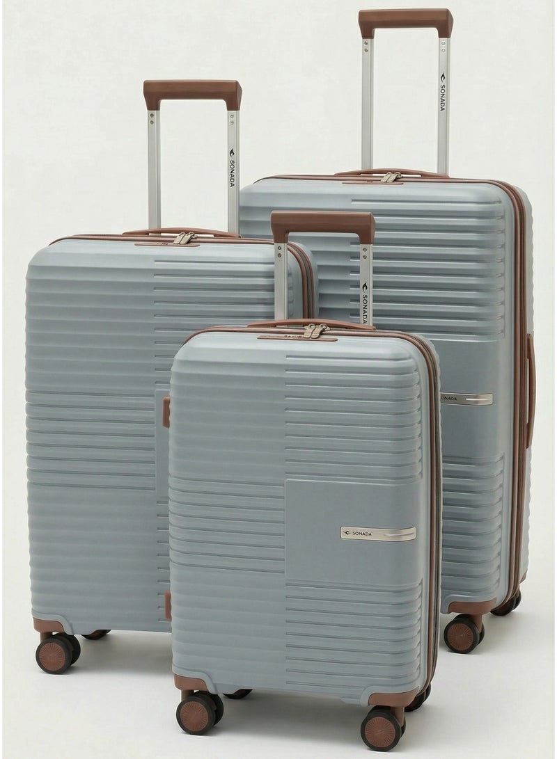 سونادا طقم حقائب سفر 3 قطع - بولي بروبيلين غير قابل للكسر، قفل TSA، عجلات مزدوجة صامتة 360 درجة وقابلة للتوسيع - Image 1