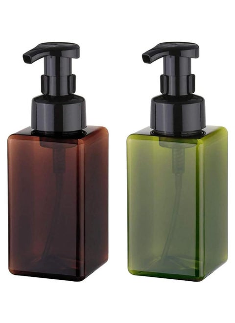 2 Pcs 450ml Foaming Soap Dispenser, Refillable Pump Bottles (Brown & Green)