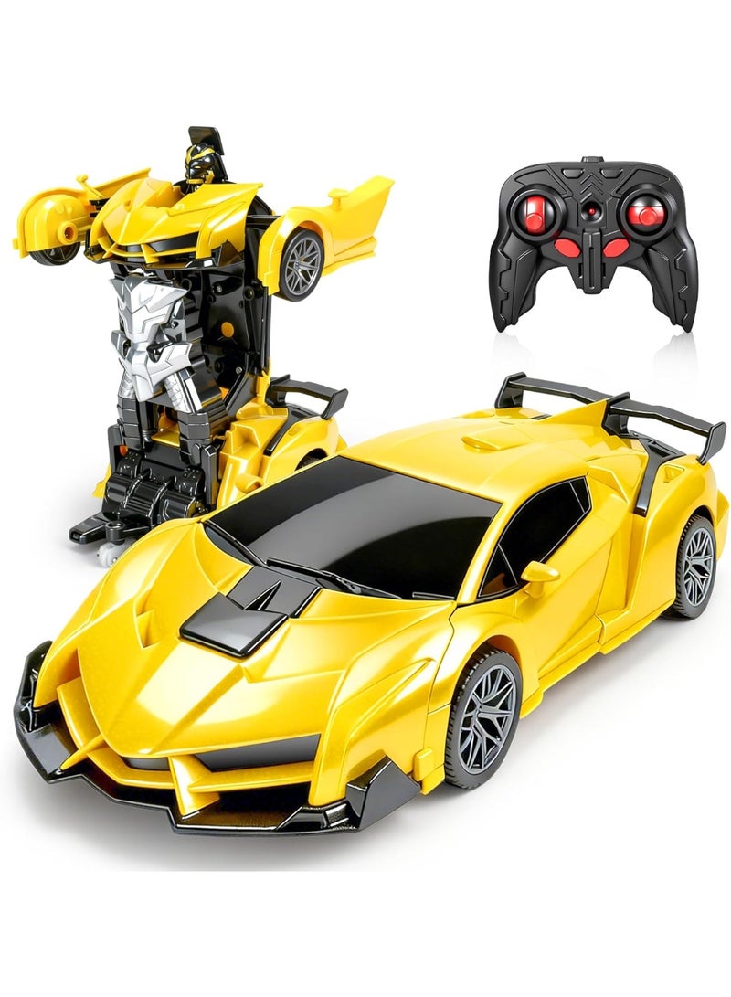 TIGER Remote Control Transform Car Robot for Kids - 1:18 RC Transforming Robot Toy Car with One-Button Deformation, 360° Speed Drifting & Race Car Fun - Gift for Boys & Girls, Yellow - Image 1