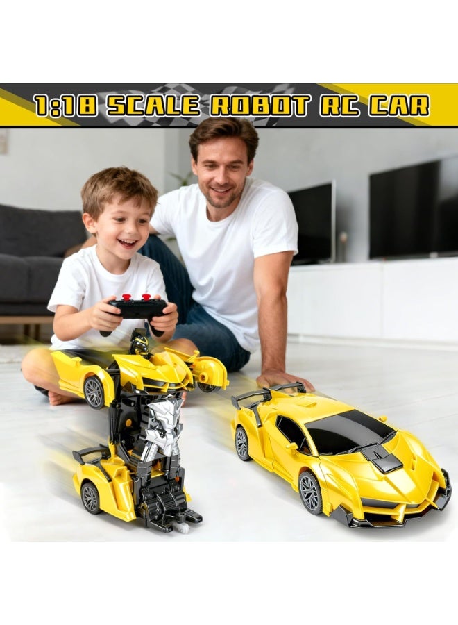 TIGER Remote Control Transform Car Robot for Kids - 1:18 RC Transforming Robot Toy Car with One-Button Deformation, 360° Speed Drifting & Race Car Fun - Gift for Boys & Girls, Yellow - Image 5