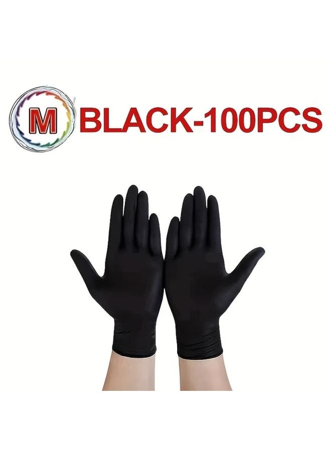 100 Pcs Black Disposable Nitrile Gloves M Size Latex Free for Kitchen Cleaning Pet Grooming Hair Dyeing - Image 1