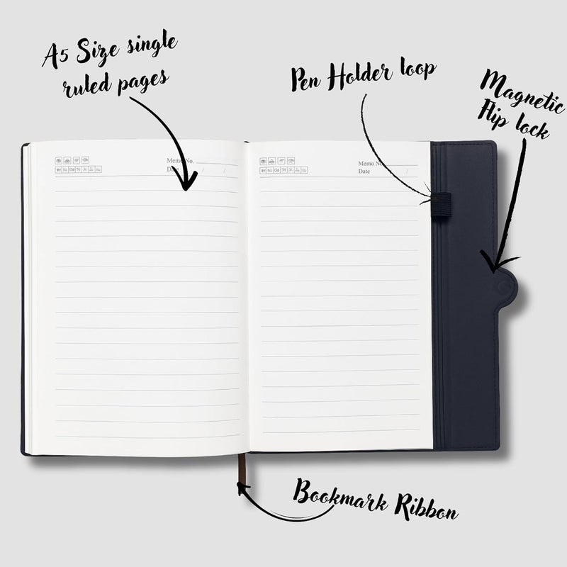 Schmick A5 Journal Notebook Diary for Men Women | Office Journal Diary Notebook with Magnetic Flip Lock and Mobile Holder Pocket (200 Ruled Pages, 6 x 8.5 Inches, 80 GSM) (Round Mag. Black) - Image 2