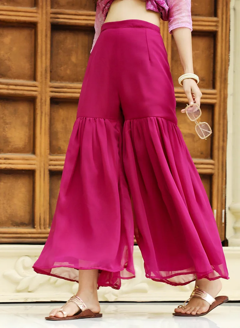  قصة Women's Plum Purple Tie-Dye Kurti With Palazzo And Dupatta
