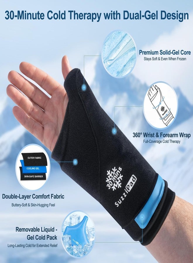 SuzziPad 2PK Dual-Gel Wrist Ice Pack Wrap – 30min+ Cold Therapy for Carpal Tunnel, Arthritis & Tendonitis, Detachable Compression Sleeve for Hand, Thumb, Forearm – for Office Typing & Gym Recovery, M - Image 3