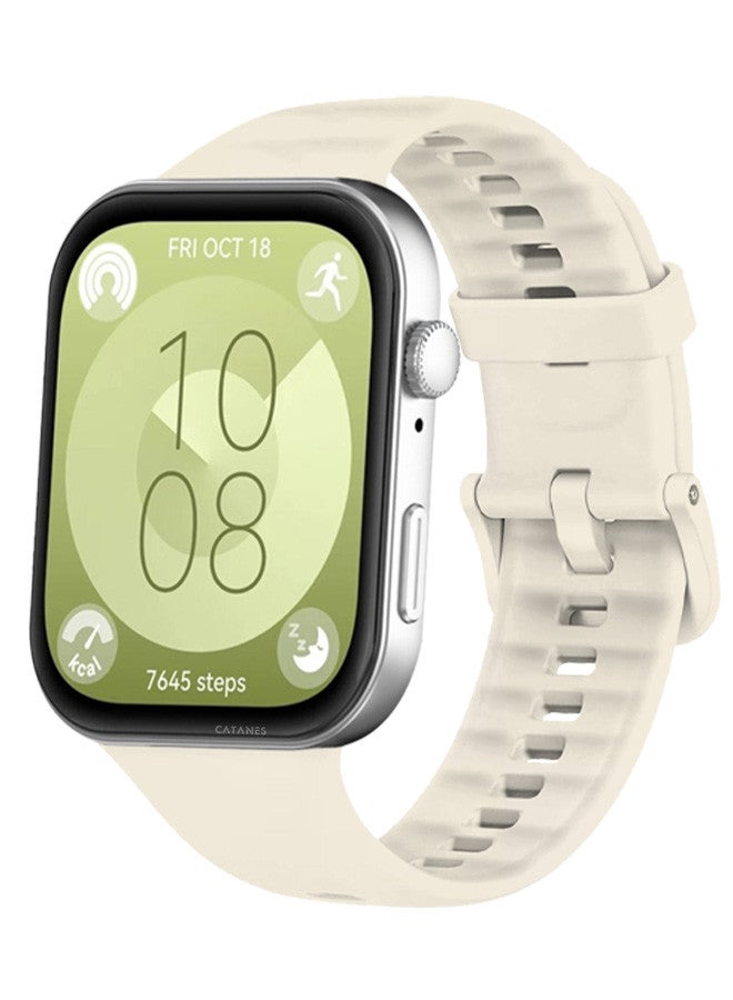 CATANES (for Watch Fit 3) Silicone Sport Band, Soft Adjustable Sport Breathable Replacement Watch Strap Loop /Light beige  - Image 1