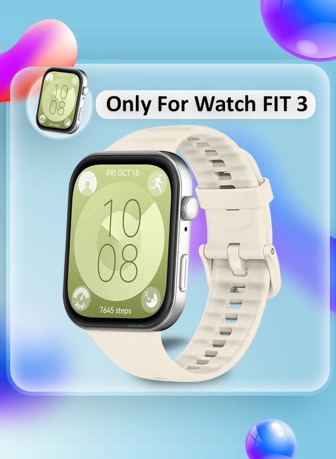 CATANES (for Watch Fit 3) Silicone Sport Band, Soft Adjustable Sport Breathable Replacement Watch Strap Loop /Light beige  - Image 2
