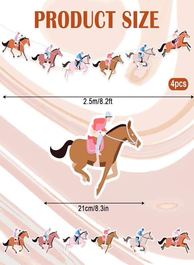 Whaline 8.2 Ft Derby Day Banner Horse Racing Pre-Strung Garland Banner Pink Brown Horse Hanging Ornament for Horsing Racing Derby Party Holiday Party Decoration, 4 Pcs - Image 2
