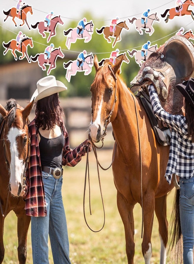 Whaline 8.2 Ft Derby Day Banner Horse Racing Pre-Strung Garland Banner Pink Brown Horse Hanging Ornament for Horsing Racing Derby Party Holiday Party Decoration, 4 Pcs - Image 3