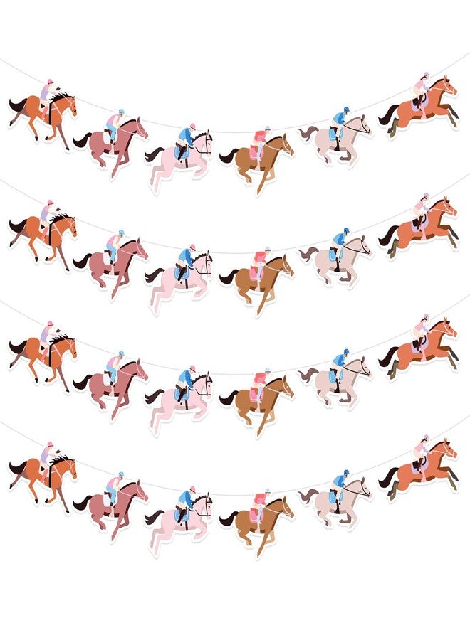 Whaline 8.2 Ft Derby Day Banner Horse Racing Pre-Strung Garland Banner Pink Brown Horse Hanging Ornament for Horsing Racing Derby Party Holiday Party Decoration, 4 Pcs - Image 1