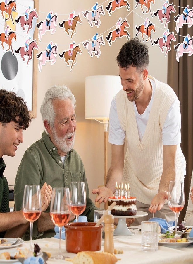 Whaline 8.2 Ft Derby Day Banner Horse Racing Pre-Strung Garland Banner Pink Brown Horse Hanging Ornament for Horsing Racing Derby Party Holiday Party Decoration, 4 Pcs - Image 4