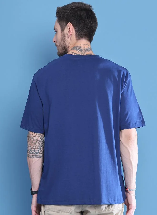 Styli Men Navy Blue Graphic Print Oversized T-Shirt By Door74