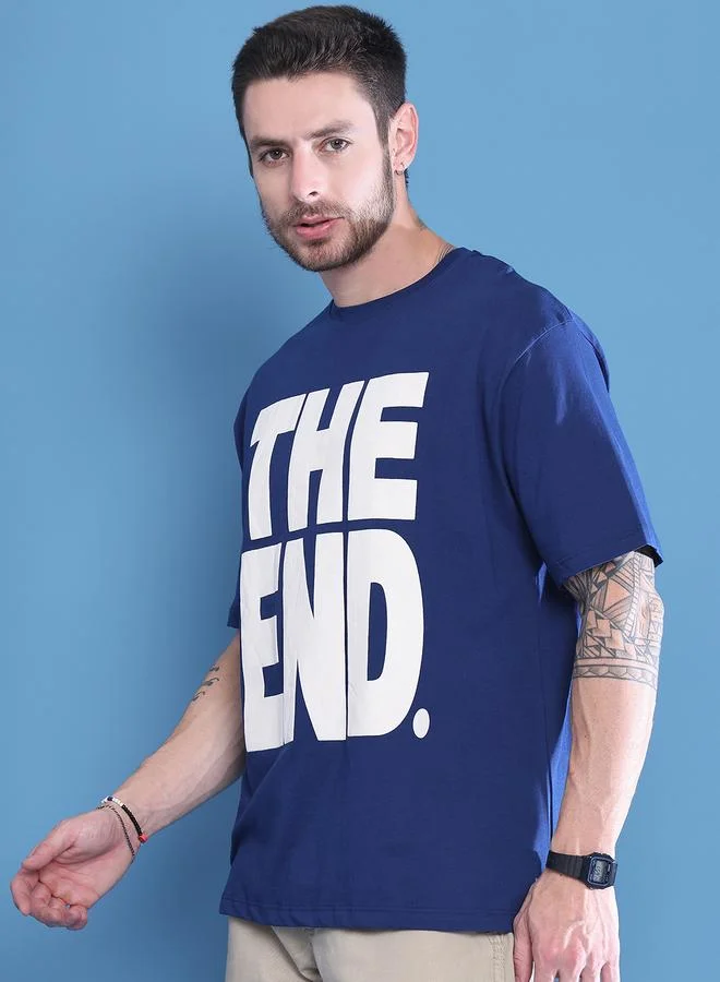 Styli Men Navy Blue Graphic Print Oversized T-Shirt By Door74