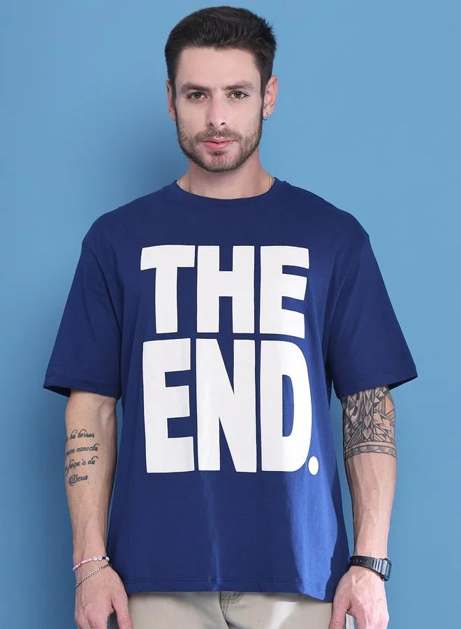 Styli Men Navy Blue Graphic Print Oversized T-Shirt By Door74