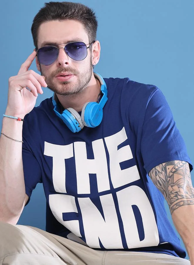 Styli Men Navy Blue Graphic Print Oversized T-Shirt By Door74