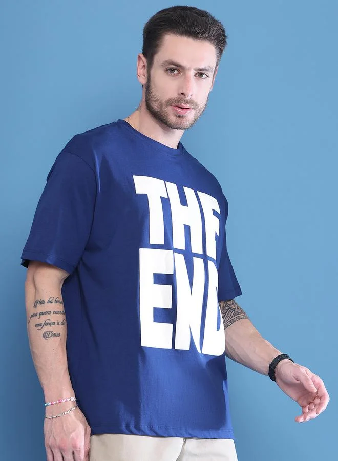 Styli Men Navy Blue Graphic Print Oversized T-Shirt By Door74