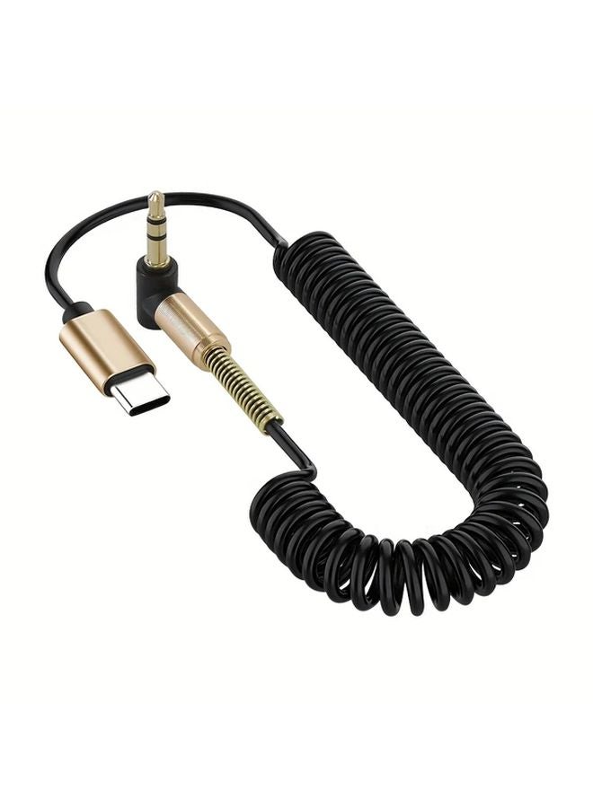 1 قطعة كابل محول من Type C إلى 3.5 ملم صوتي AUX، محول مرن بزنبرك للسيارة للهاتف، اللوحي، السماعة - Image 2