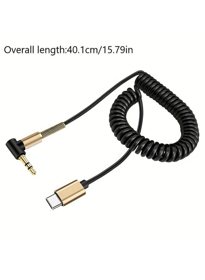1 قطعة كابل محول من Type C إلى 3.5 ملم صوتي AUX، محول مرن بزنبرك للسيارة للهاتف، اللوحي، السماعة - Image 3