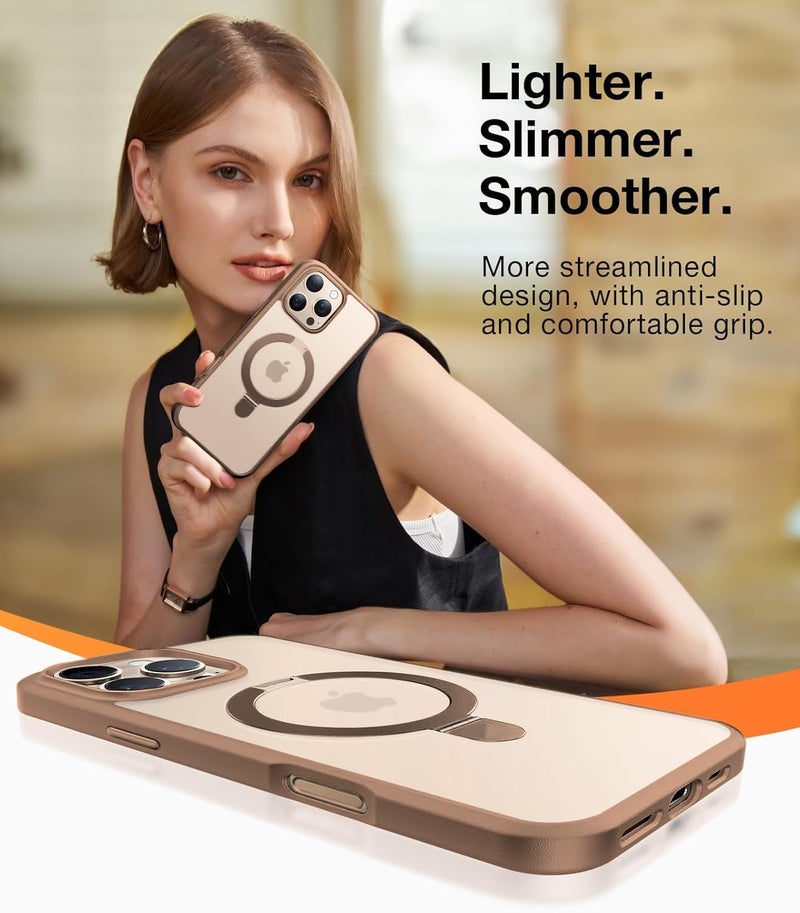 AIBEX Back Cover for Apple iPhone 15 with OStand Ring Kickstand| Mag-Saf Compatible Magnetic Metal Alloy Ring| Wireless Charging| Slim Thin Scratch Resistant Armor |Shockproof Protective Case - Brown - Image 4