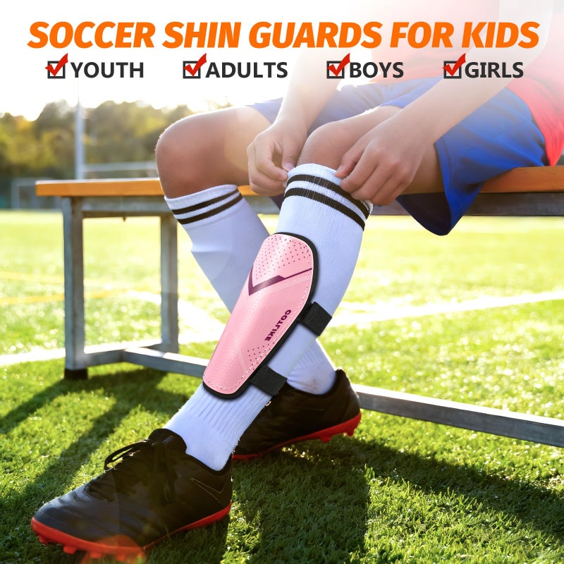 COTLIKE Soccer Shin Guards for Kids Youth Toddler - Football Protective Defender Gear Shin Guards Kids for 3-18 Years, Espinilleras de Futbol para Hombres (Pink, M) - Image 3