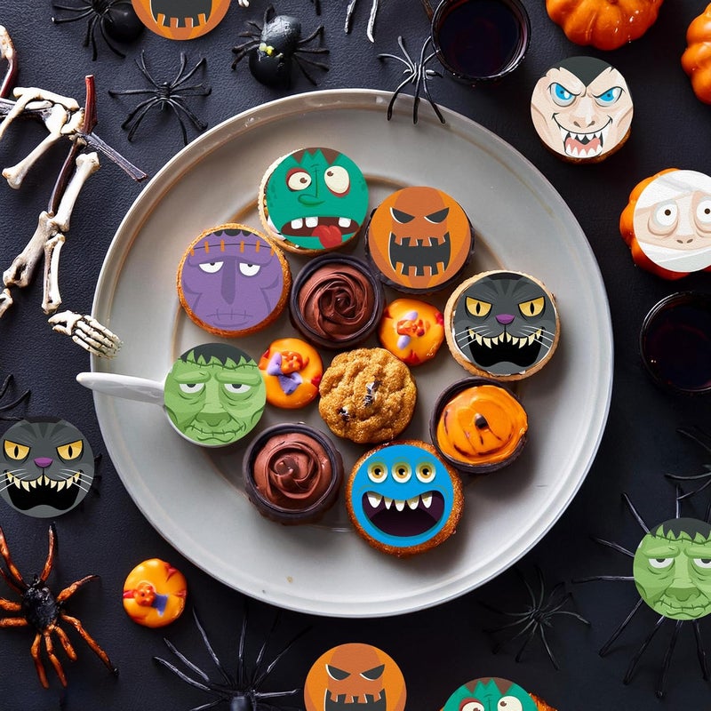 Fyeoxle 36PCS Edible Halloween Horror Face Cupcake Toppers Wafer Paper Pumpkins Ghost Black Cats Cupcake Picks Trick or Treat Cupcake Toppers for Halloween Eve Theme Party - Image 5