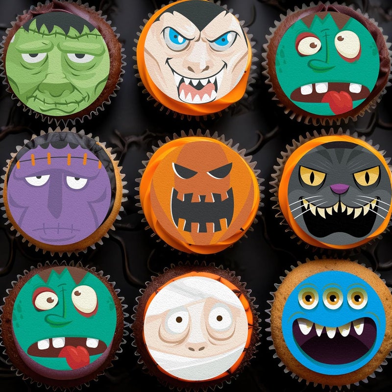 Fyeoxle 36PCS Edible Halloween Horror Face Cupcake Toppers Wafer Paper Pumpkins Ghost Black Cats Cupcake Picks Trick or Treat Cupcake Toppers for Halloween Eve Theme Party - Image 2
