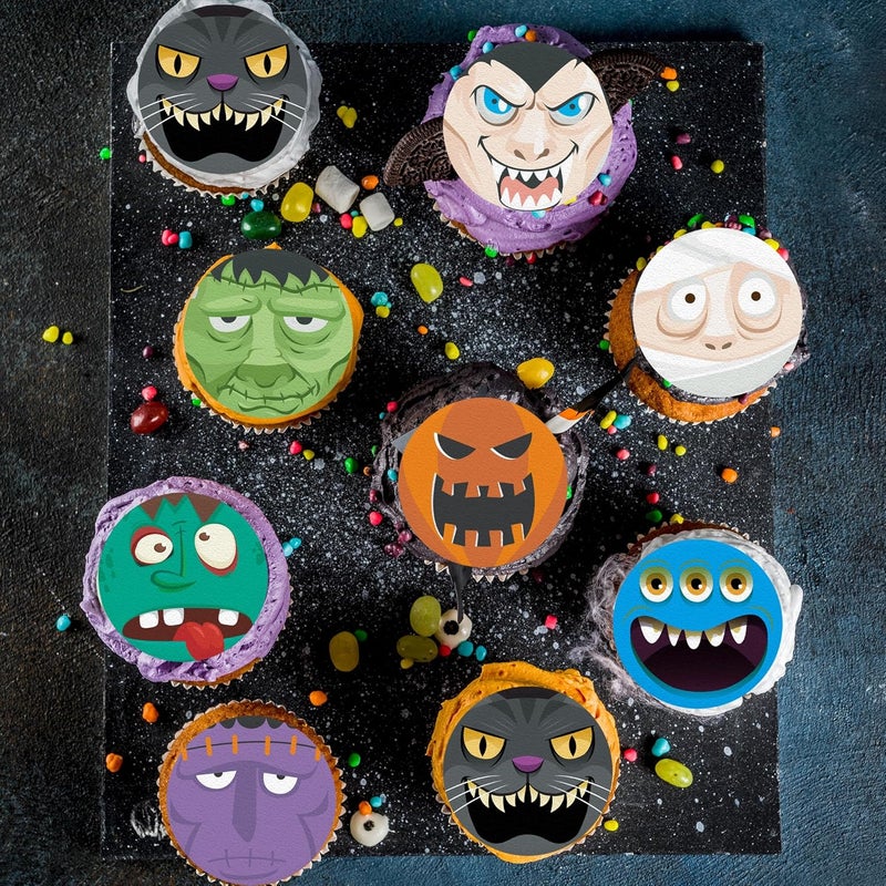 Fyeoxle 36PCS Edible Halloween Horror Face Cupcake Toppers Wafer Paper Pumpkins Ghost Black Cats Cupcake Picks Trick or Treat Cupcake Toppers for Halloween Eve Theme Party - Image 4