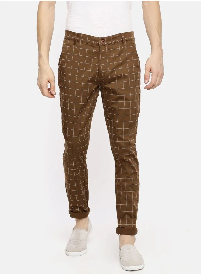 شركة المرآب الهندية Men Slim Fit Checked Mid-Rise Chinos