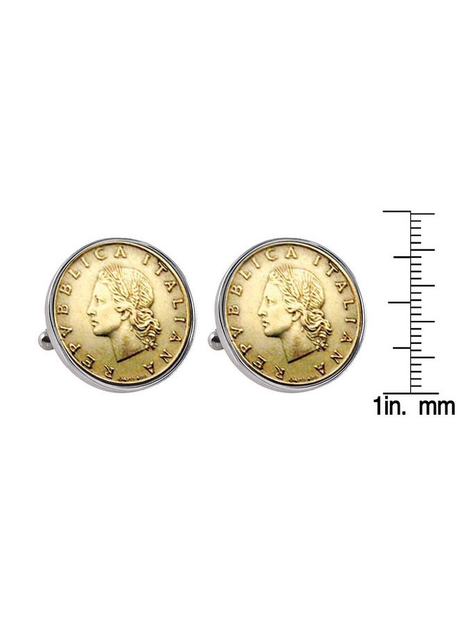 American Coin Treasures - Italian Republic Coin Silvertone Bezel Cuff Links | Lira Coins | Men'S Cufflinks | Miss Italy Lire Coins - Image 1