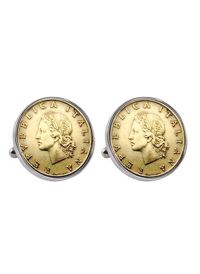 American Coin Treasures - Italian Republic Coin Silvertone Bezel Cuff Links | Lira Coins | Men'S Cufflinks | Miss Italy Lire Coins - Image 1