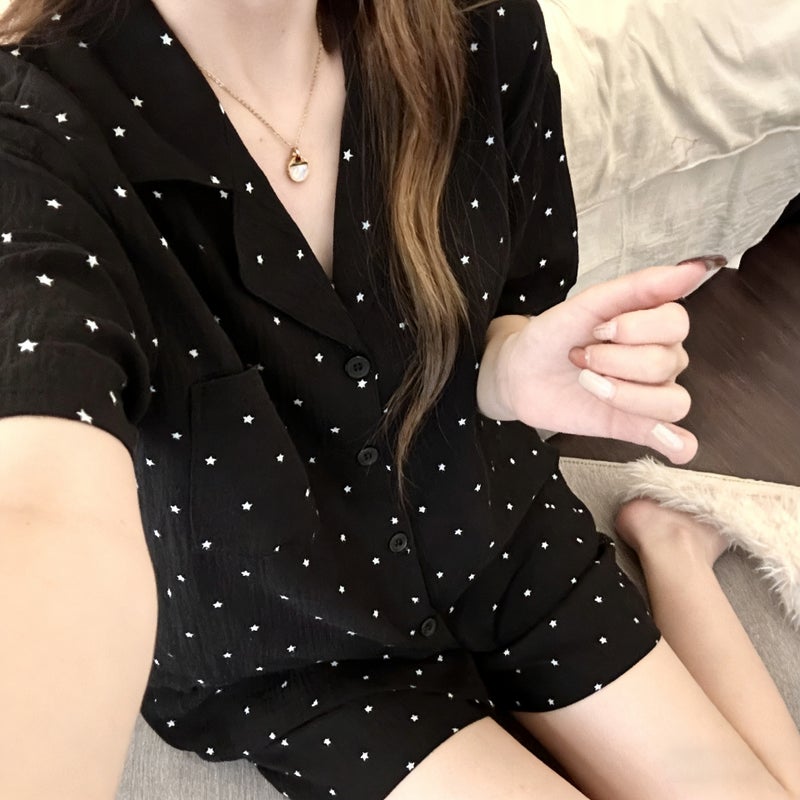 Women's Short Sleeve Pajama Set - Cloud Cotton Black Star - Image 1