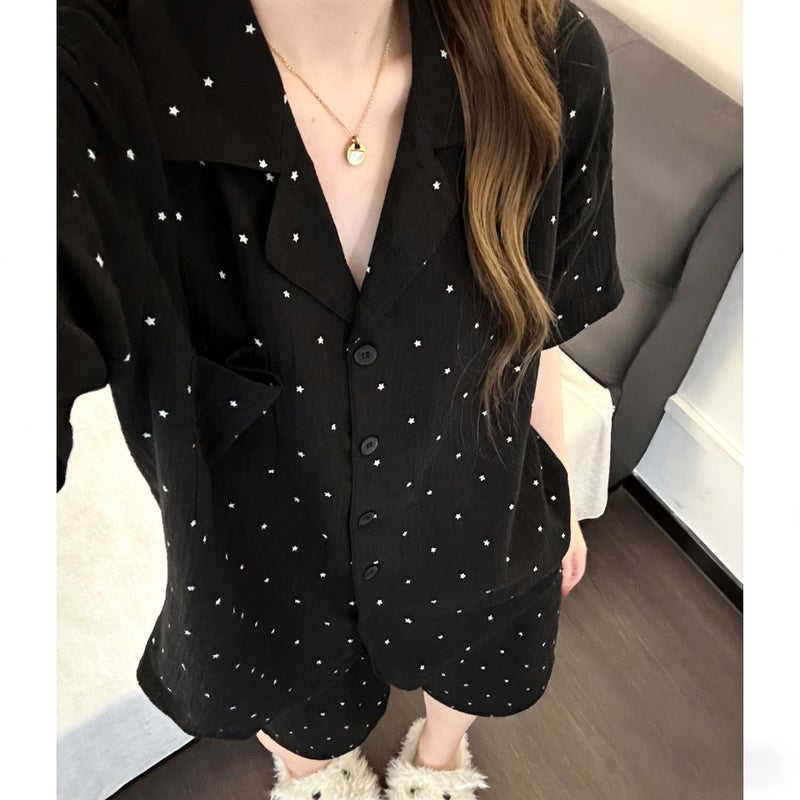 Women's Short Sleeve Pajama Set - Cloud Cotton Black Star - Image 3