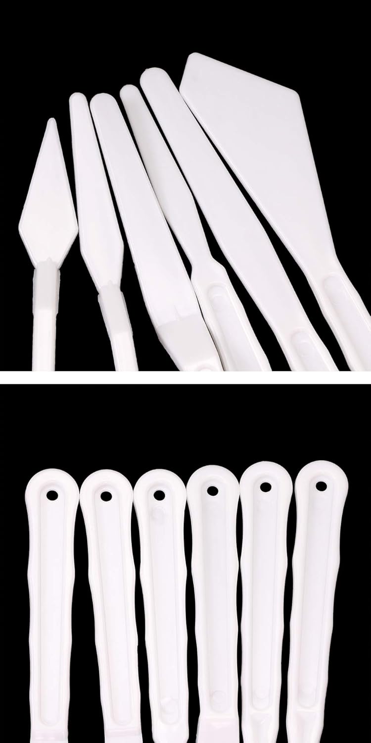 Penta Angel Plastic Painting Palette Knives Set 6Pcs White Art Artist Paint Spatula Tools for Oil Acrylic Painting Color Mixing - Image 3