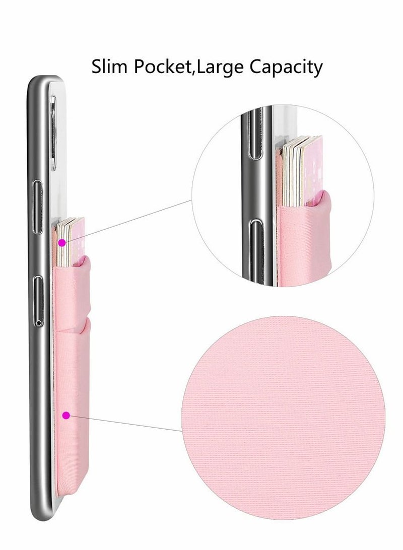 Y&D Phone Card Holder, Cell Wallet Stretchy Double Lycra Holder for Back of Stick on ID Credit Card, Business Pocket Sleeve All Smartphones, Black Pink  - Image 2