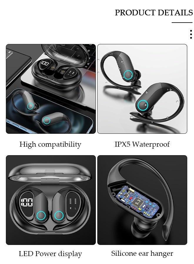 DUNISO Bluetooth Headphones Wireless Earbuds 13hrs Playtime Wireless Charging Case Digital Display Sports Ear buds with Earhook Premium Deep Bass IPX5 Waterproof Over-Ear Earphones for TV Phone Laptop - Image 2