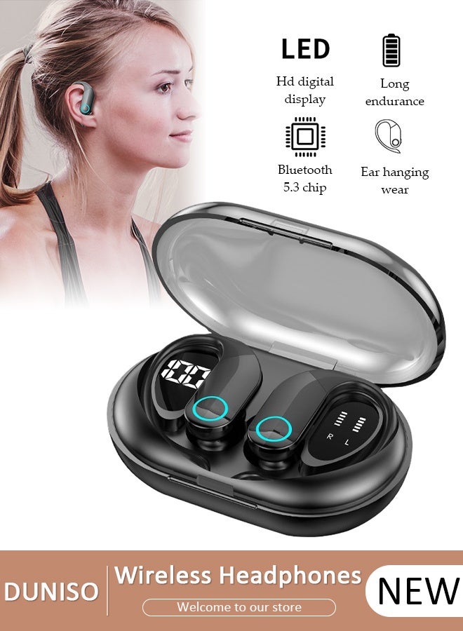 DUNISO Bluetooth Headphones Wireless Earbuds 13hrs Playtime Wireless Charging Case Digital Display Sports Ear buds with Earhook Premium Deep Bass IPX5 Waterproof Over-Ear Earphones for TV Phone Laptop - Image 1