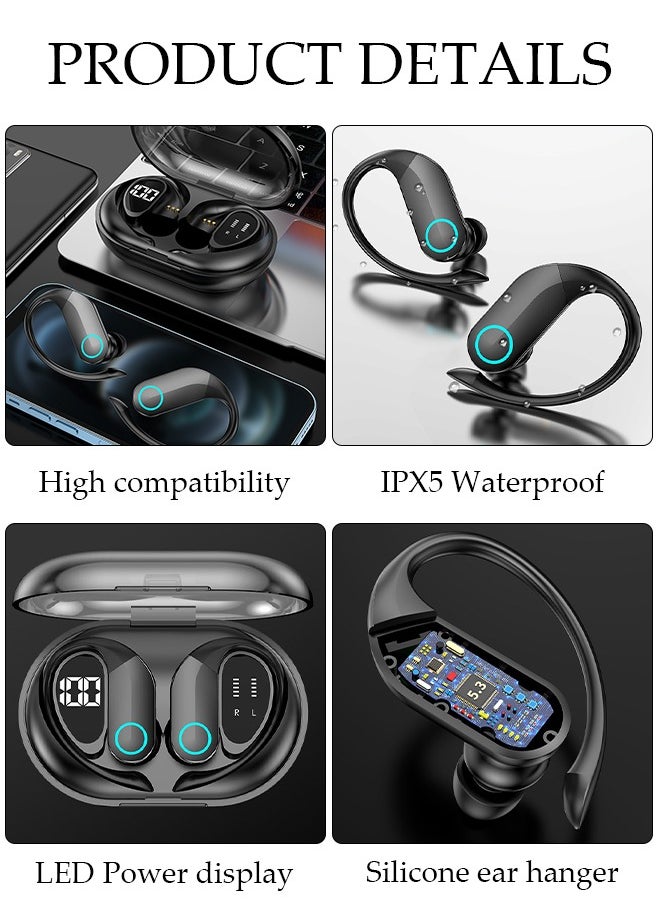 DUNISO - Bluetooth Headphones Wireless Earbuds 13hrs Playtime Wireless Charging Case Digital Display Sports Ear buds with Earhook Premium Deep Bass IPX5 Waterproof Over-Ear Earphones for TV Phone Laptop - Image 1