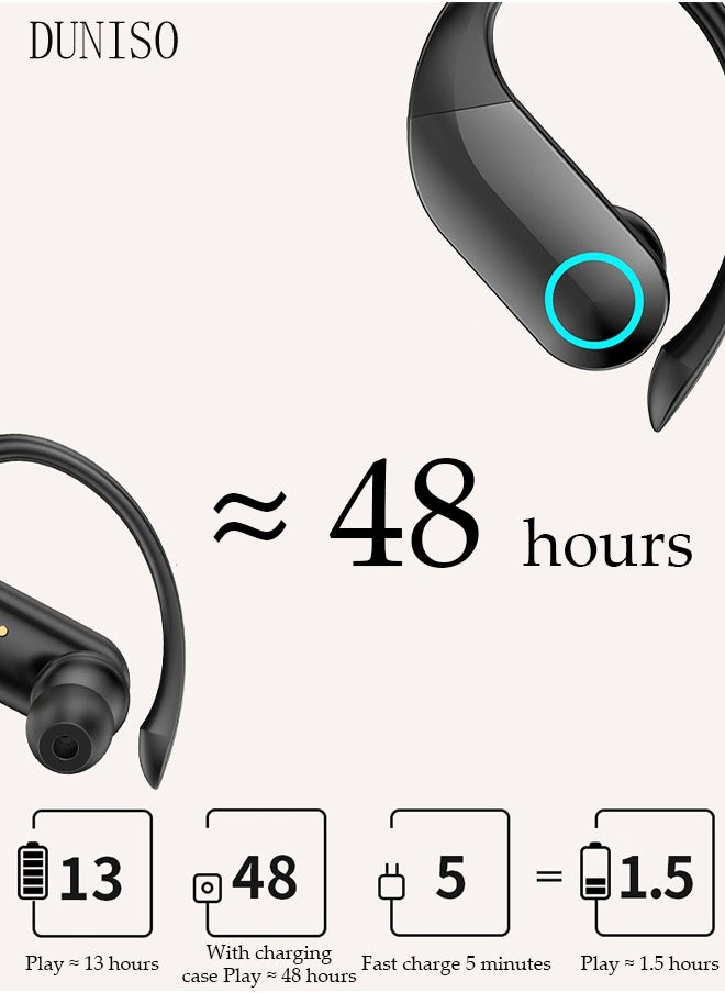 DUNISO - Bluetooth Headphones Wireless Earbuds 13hrs Playtime Wireless Charging Case Digital Display Sports Ear buds with Earhook Premium Deep Bass IPX5 Waterproof Over-Ear Earphones for TV Phone Laptop - Image 1
