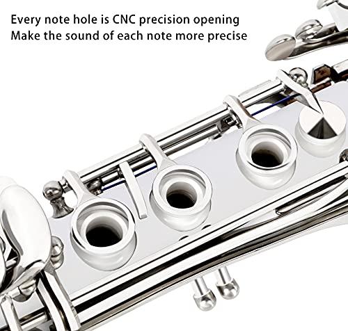 EASTROCK Bb Flat 17 Nickel Keys White Beginner Student Clarinet with 2 Barrels and Cleaning Kit - Image 4