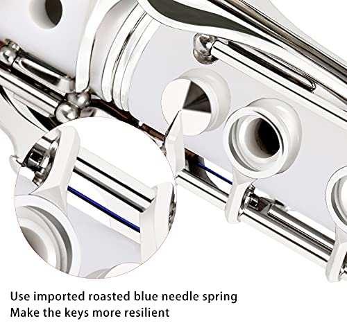 EASTROCK Bb Flat 17 Nickel Keys White Beginner Student Clarinet with 2 Barrels and Cleaning Kit - Image 3