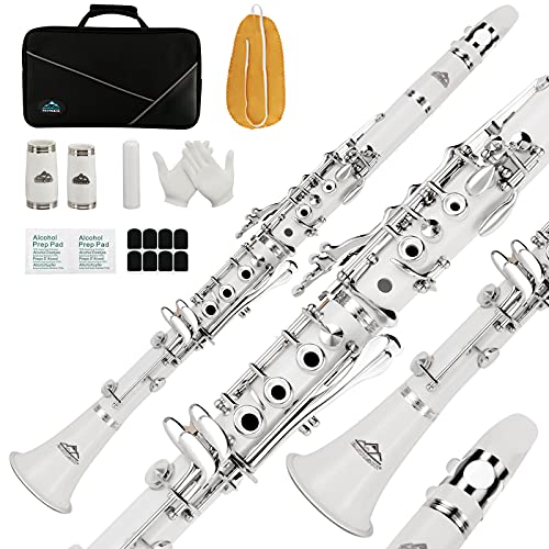 EASTROCK Bb Flat 17 Nickel Keys White Beginner Student Clarinet with 2 Barrels and Cleaning Kit - Image 1
