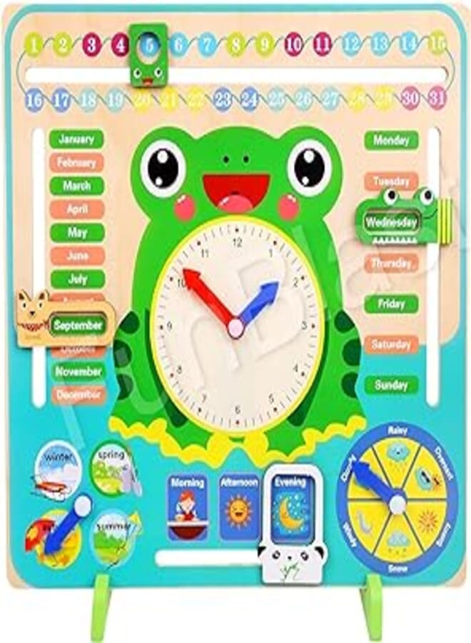 FunBlast Wooden Clock for Kids - Wooden Clock Puzzle Toy, Calendar and Time Learning Jigsaw Puzzle for Toddlers, Learning Clock Toys for 3+ Years Old Boys, Girls - Multicolor