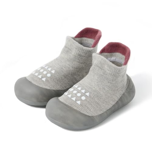 Bearbay Baby Rubber Sole Non-Skid Walking Sock Shoes,Baby Slipper, Sneakers for Unisex Newborn Infants Toddlers Boys Girls Grey - Image 2