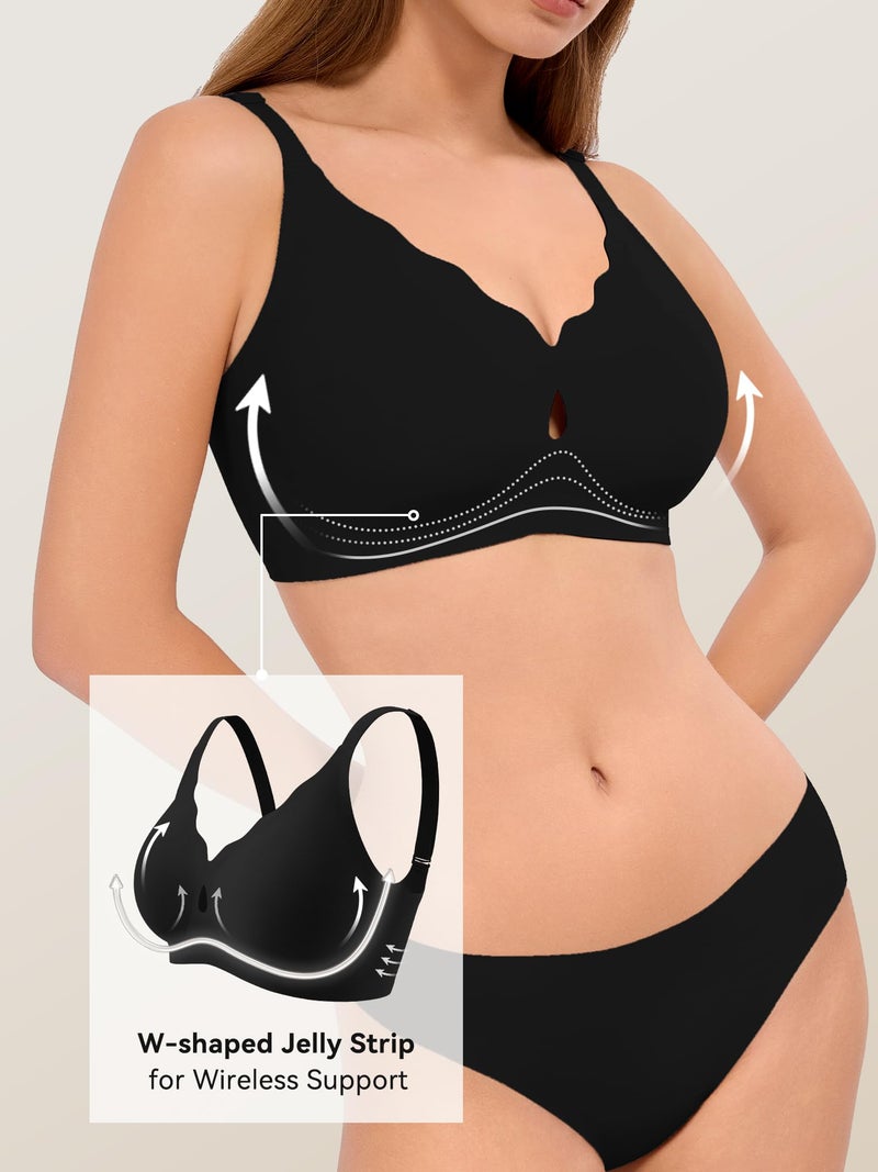 LUCKMEEY Bras for Women No Underwire Wave Push Up Wireless Bra Seamless Bras Full Coverage Bralettes Lift Everyday Bra Truffle Black Medium - Image 4
