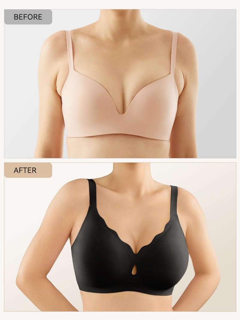 LUCKMEEY Bras for Women No Underwire Wave Push Up Wireless Bra Seamless Bras Full Coverage Bralettes Lift Everyday Bra Truffle Black Medium - Image 2