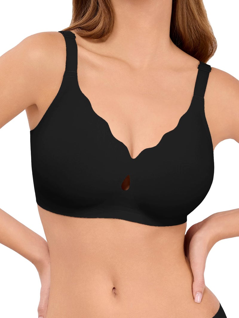 LUCKMEEY Bras for Women No Underwire Wave Push Up Wireless Bra Seamless Bras Full Coverage Bralettes Lift Everyday Bra Truffle Black Medium - Image 1